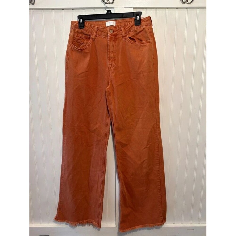 I&M Denim Jeans Womens Sz 7, 70s Wide-Leg Pants Burnt Orange frayed hem pockets